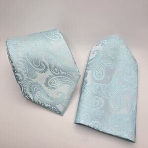 Brand Q Paisley Light Blue Tone on Tone Neck Tie Hankie Set Party Wedding Prom